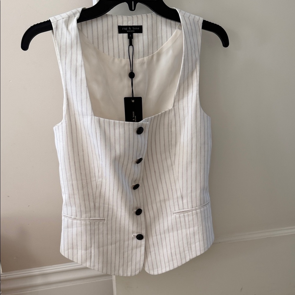 Rag & Bone White Striped Button-Down Vest